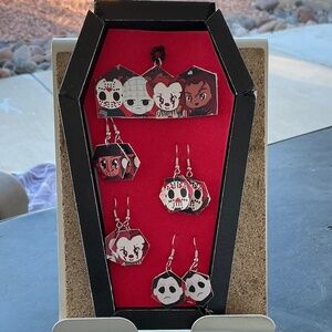 Horror boys necklace, and earrings set
